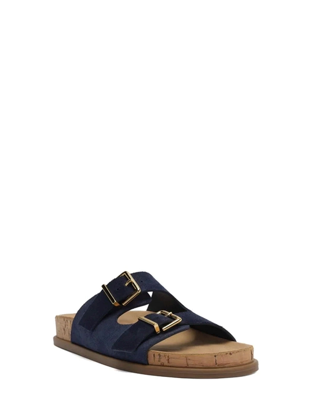 Sandalo in camoscio blu e suola in sughero