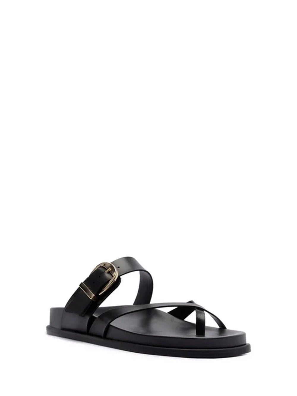 Sandalo nero in pelle con cinturini incrociati