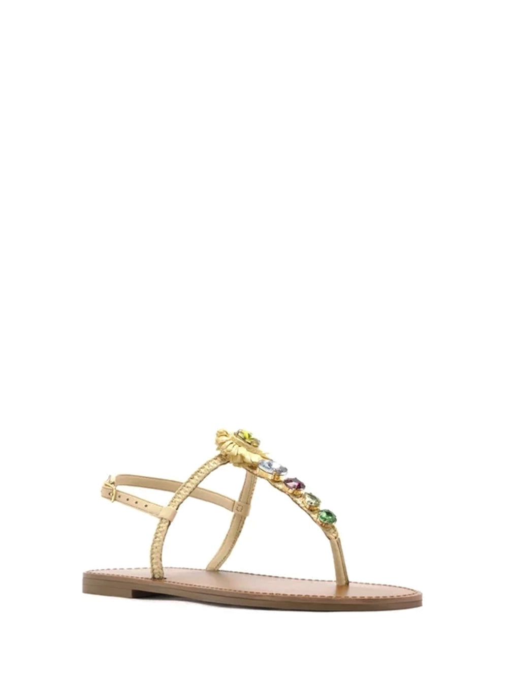 Sandalo Basso Beige Rafia Perline Fiori