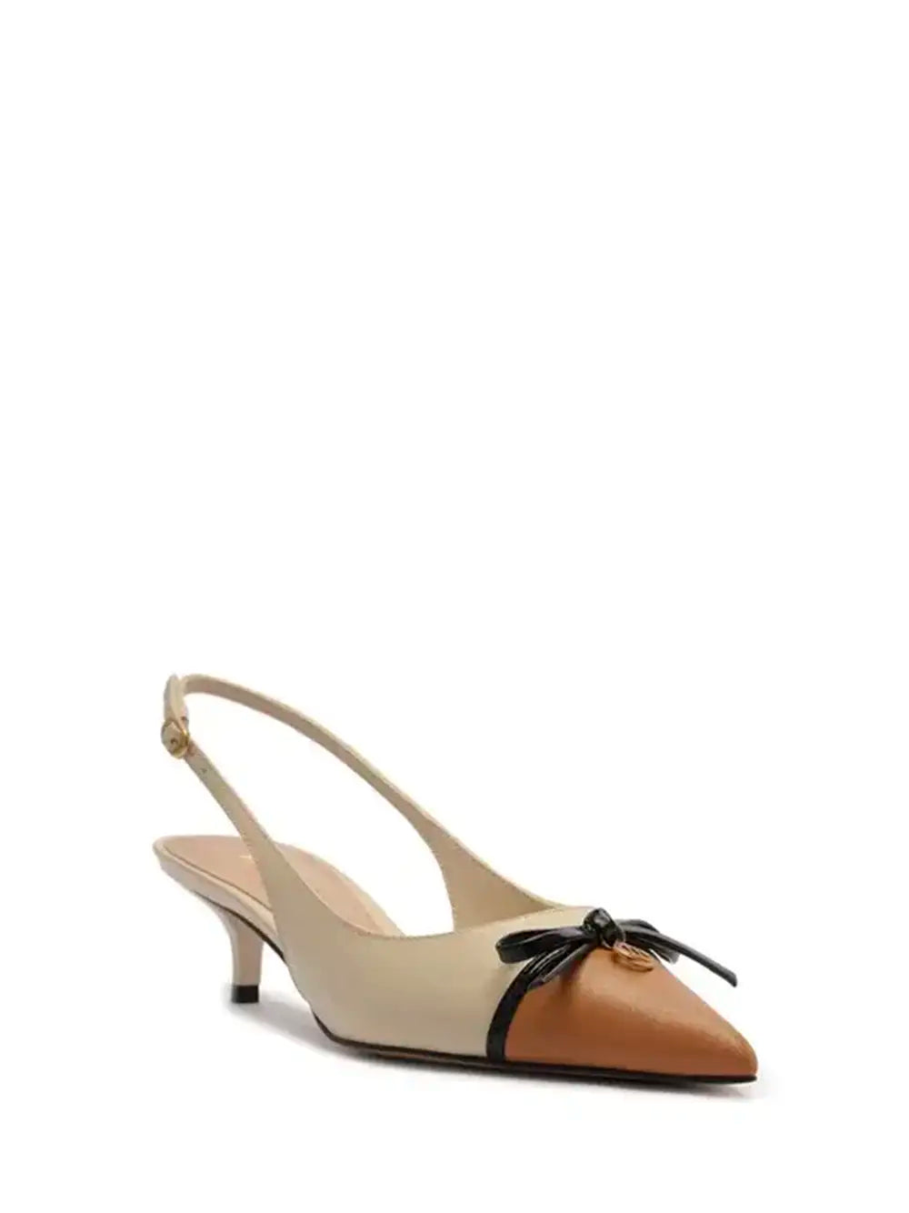 Décolleté in Pelle Beige e Punta Marrone