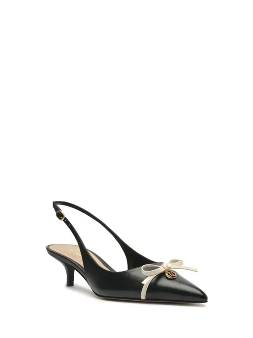 Décolleté slingback in pelle nera con tacco basso