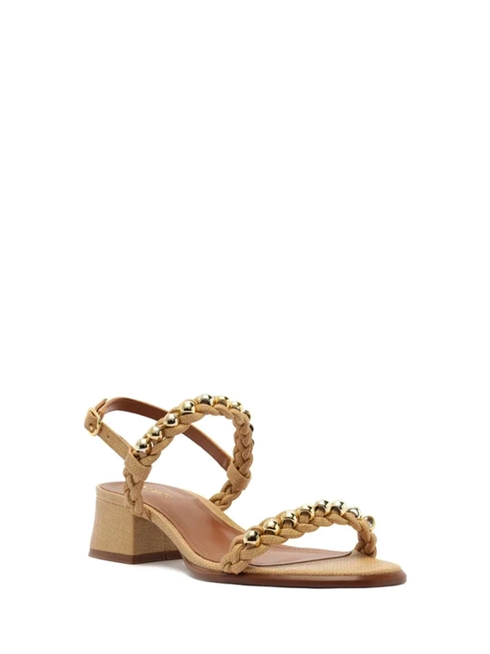 Sandália Beige Ráfia Esferas Metálicas