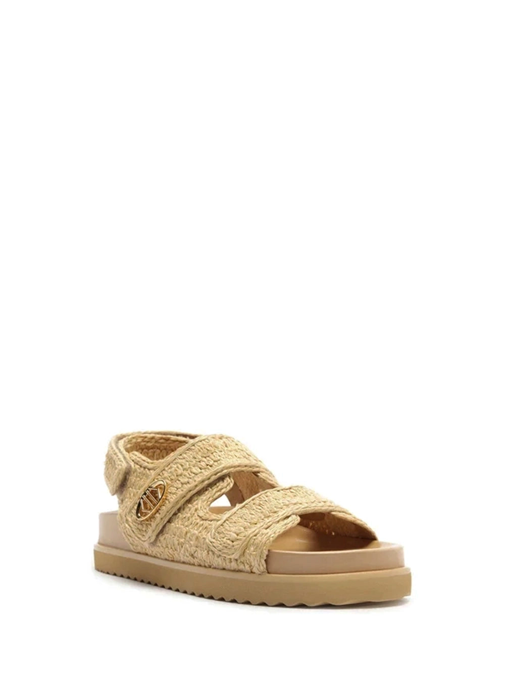 Sandalo beige ricamato con suola carrarmato