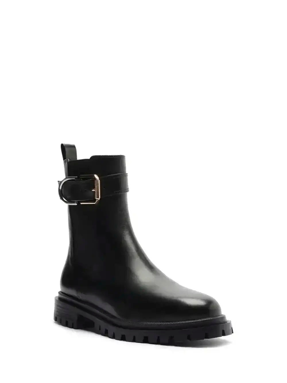 Stivale nero in pelle con fibbia