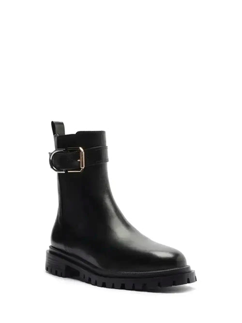 Stivale nero in pelle con fibbia