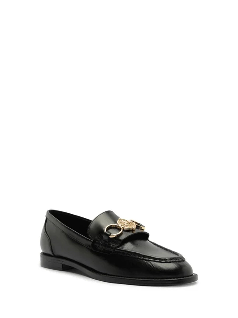 Loafer Arezzo Preto em Pele e Metal