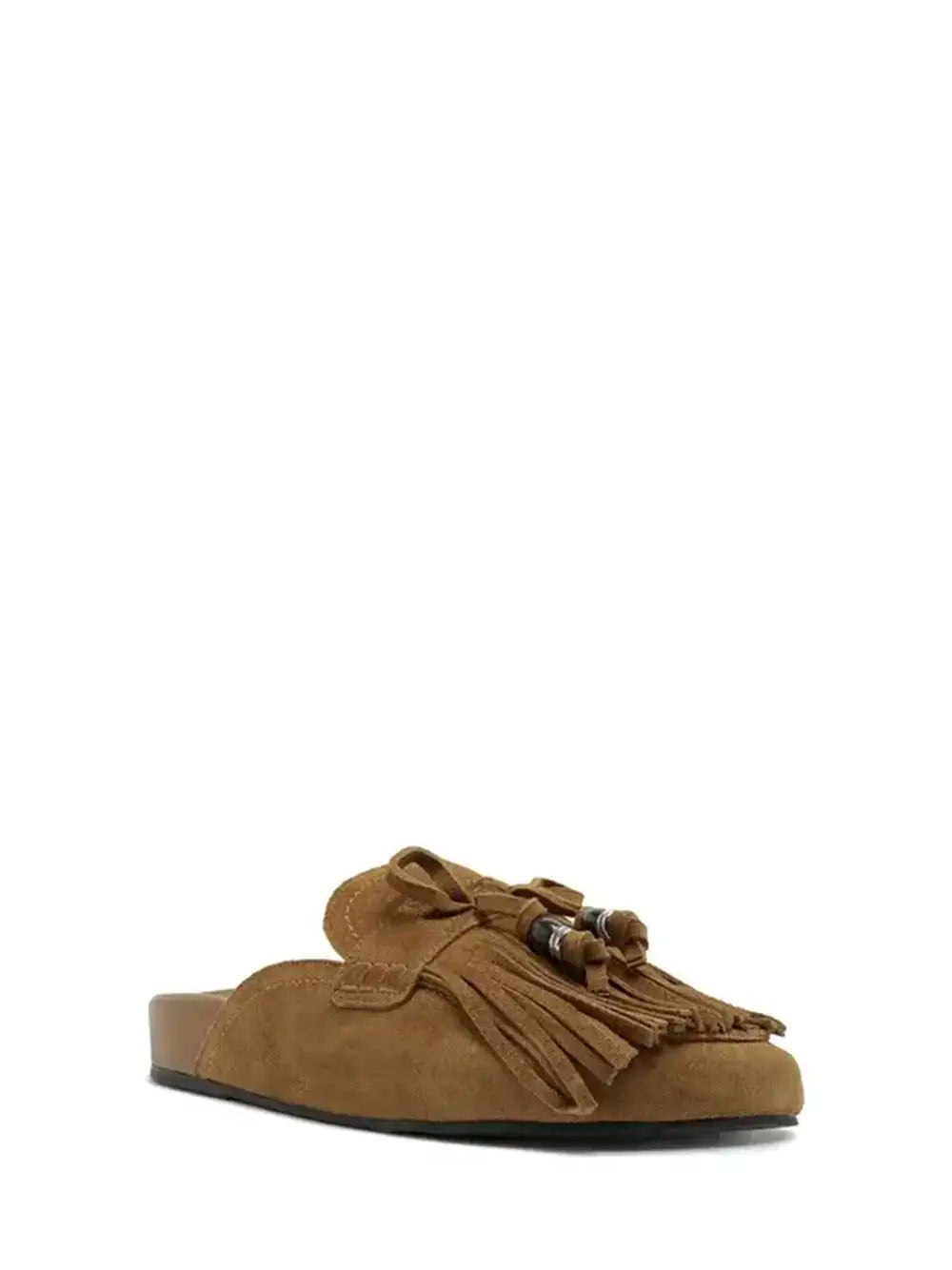 Mule in camoscio marrone e frange