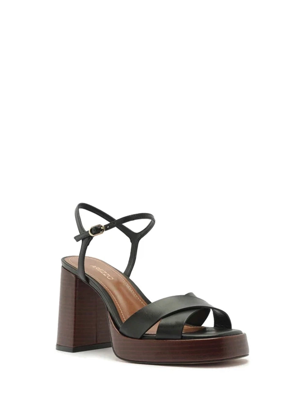 Sandalo Nero in Pelle con Tacco in Legno