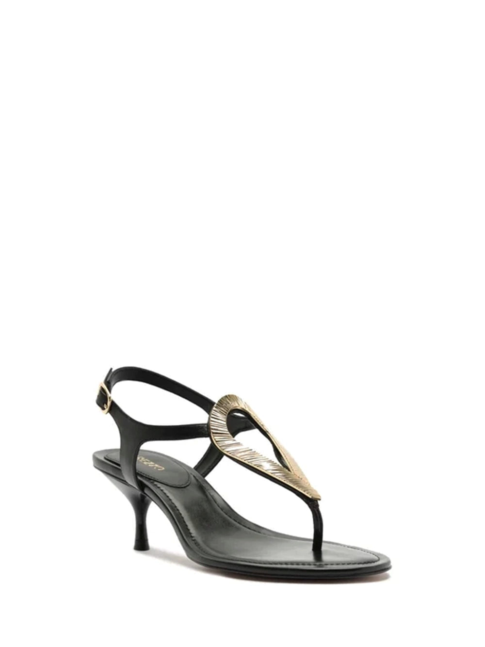 Sandali neri in pelle tacco kitten