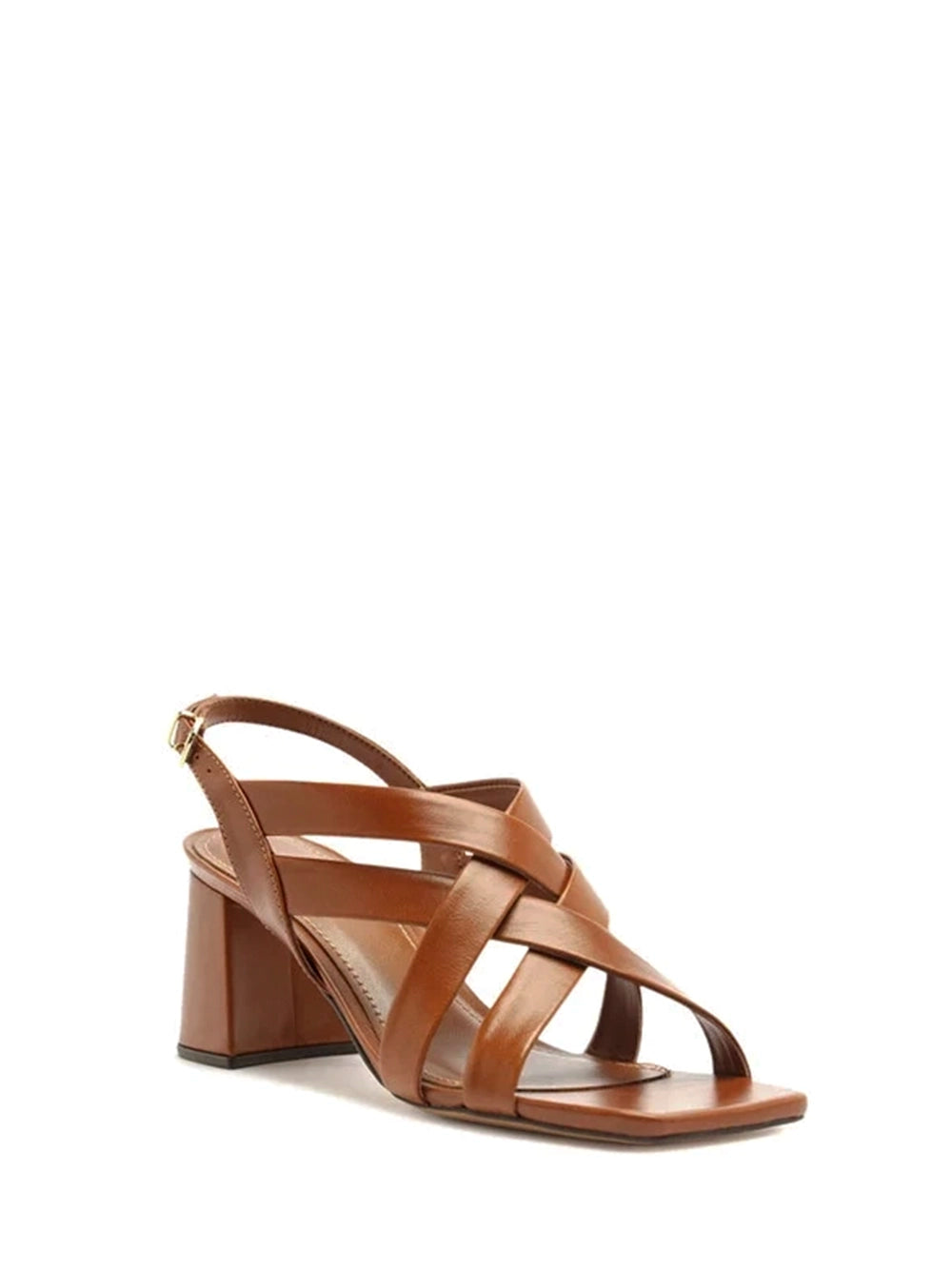 Sandalo in pelle marrone con tacco a blocco