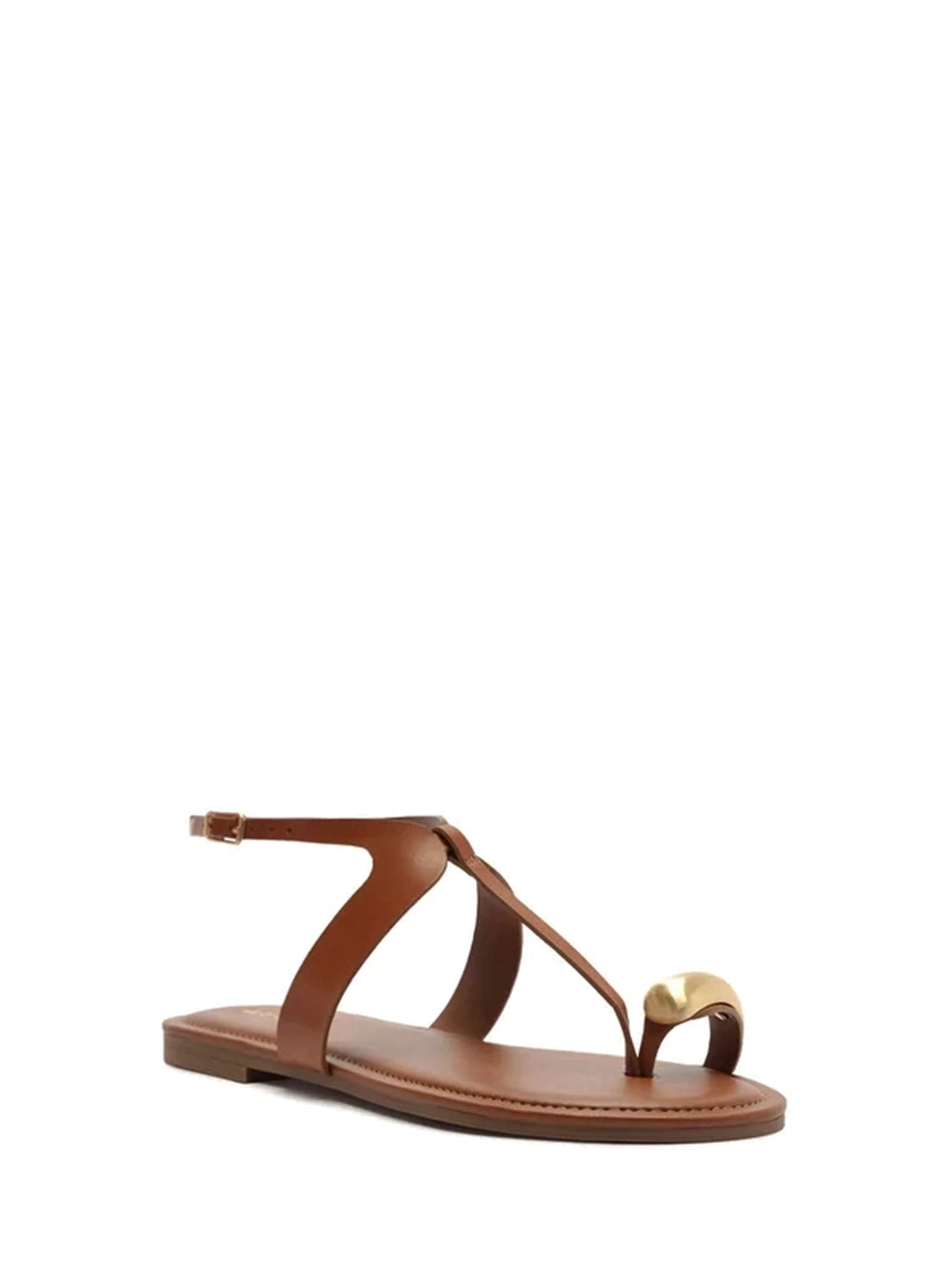 Sandália em Pele Camel e Metal
