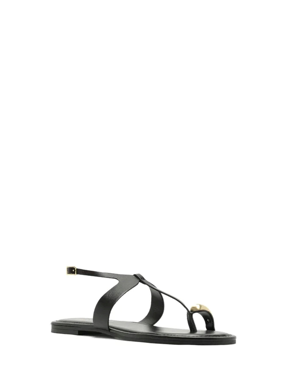 Sandália Preta em Pele e Metal