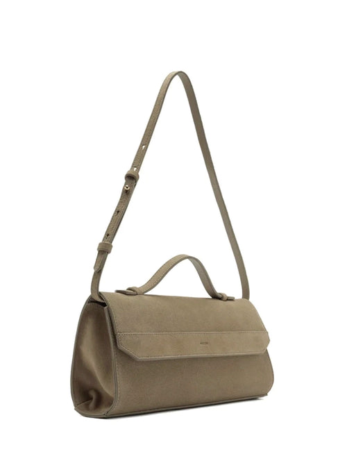 Gray Suede Crossbody Bag with Chain