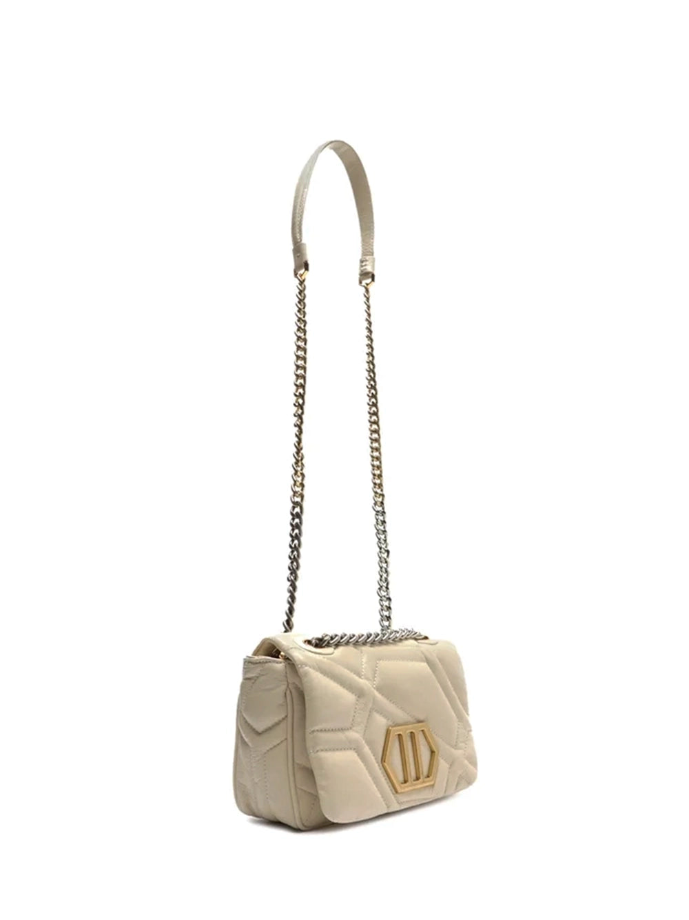 White Leather Midi Shoulder Bag