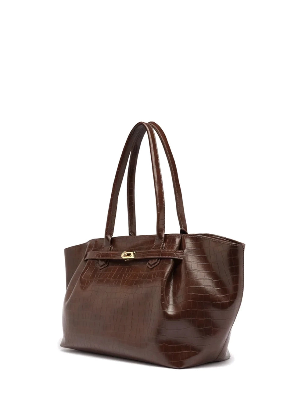 Mala Shopper Arezzo em Pele Castanha Croco