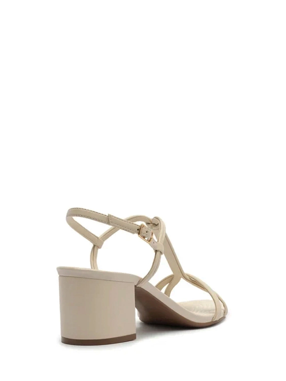 Sandália em Pele Off-White e Tiras com Textura