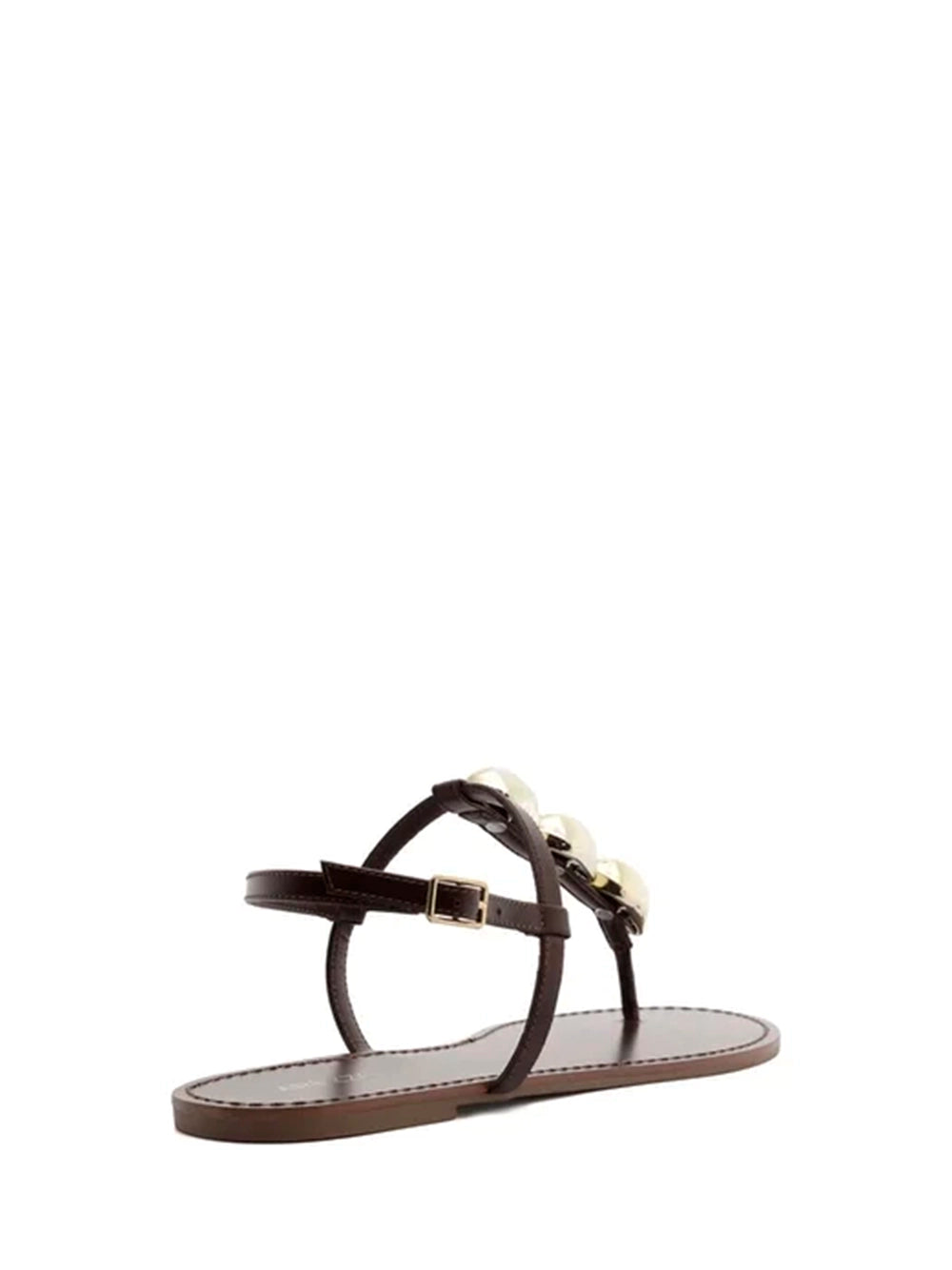 Sandalo in pelle marrone e metalli organici
