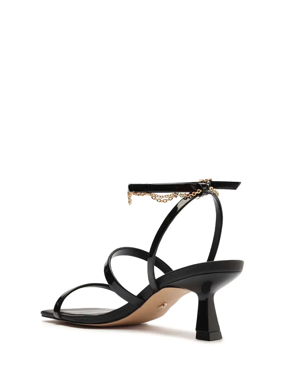 Arezzo Black Leather Sandal with Gold Chain