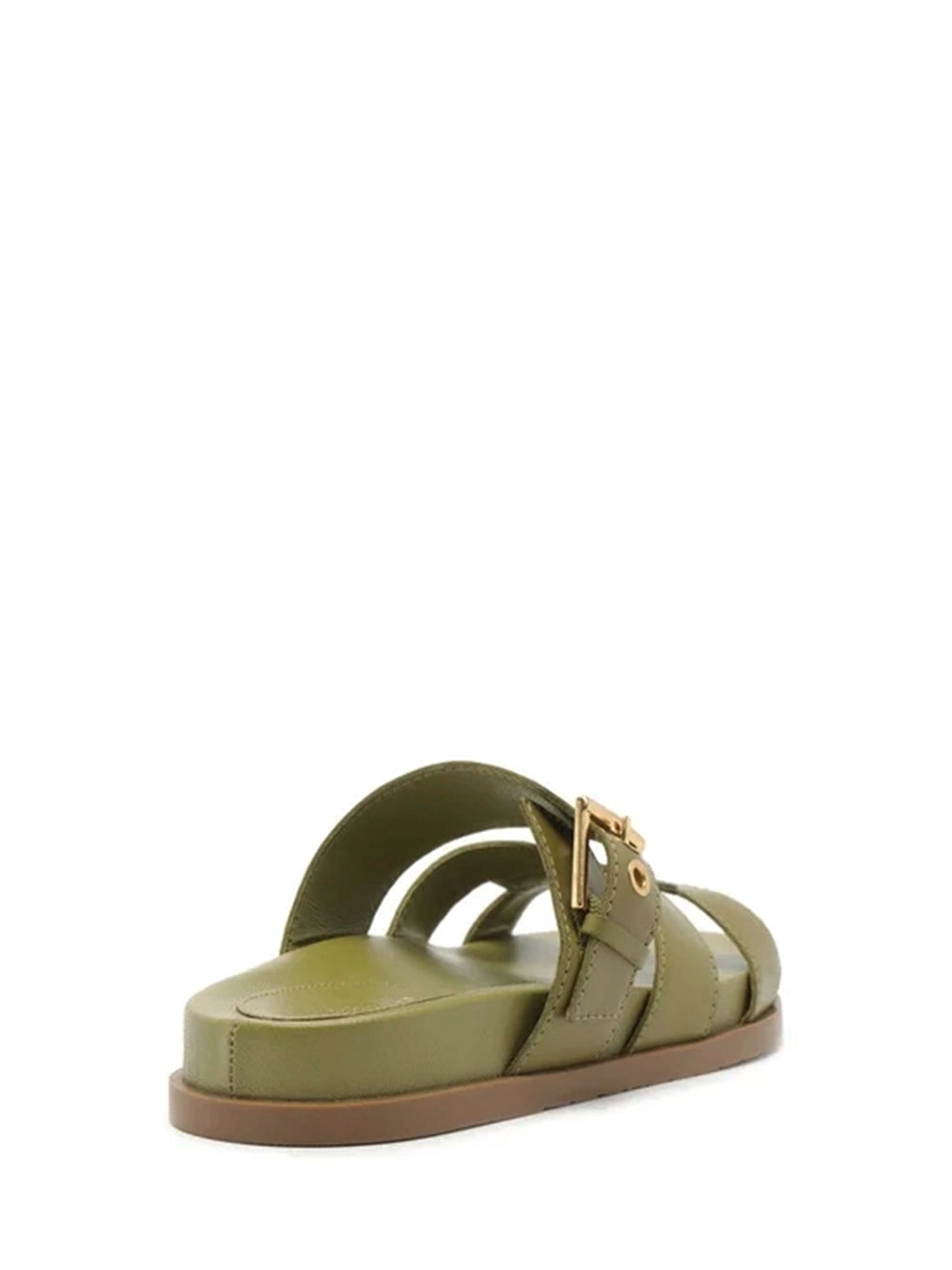 Sandalo in pelle verde e fibbie