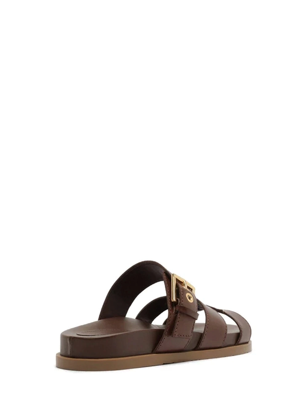 Sandalo in Pelle Marrone Fascia Intagliata Fibbia