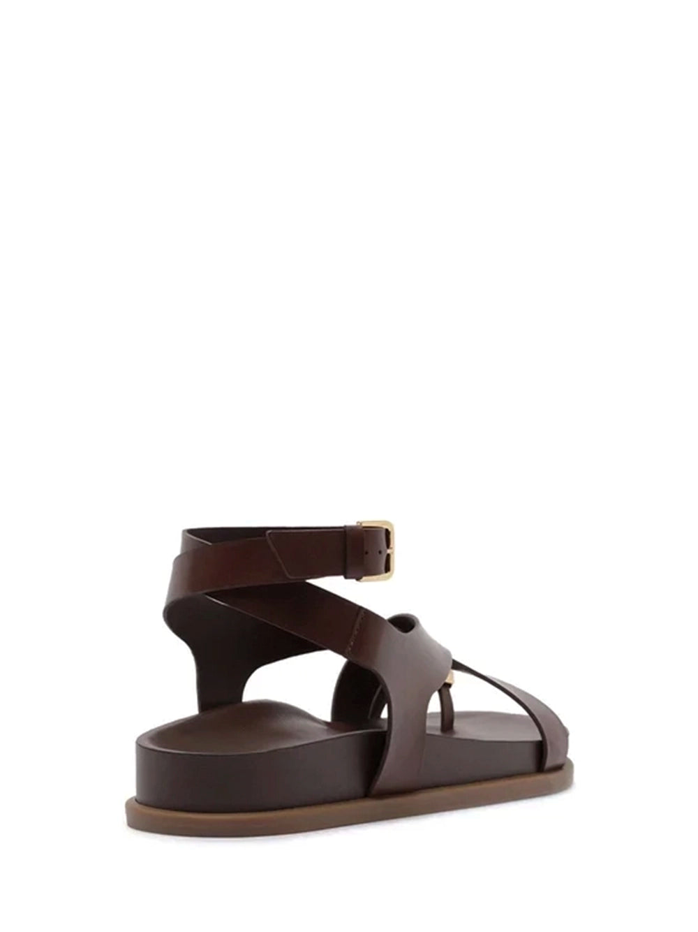 Sandalo in pelle marrone e metallo