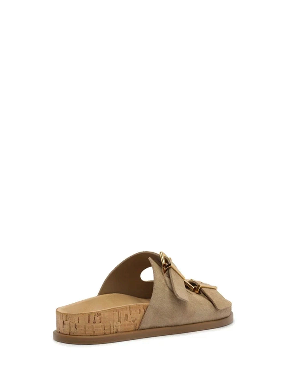Sandalo in camoscio beige e fibbie