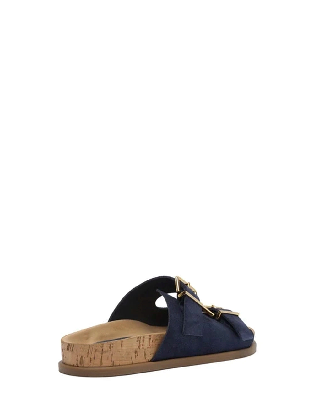 Sandalo in camoscio blu e suola in sughero