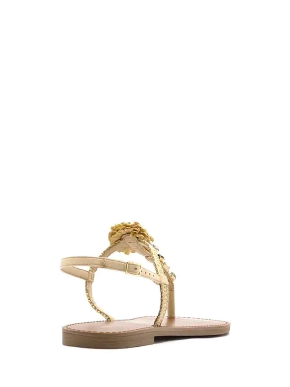 Sandalo Basso Beige Rafia Perline Fiori