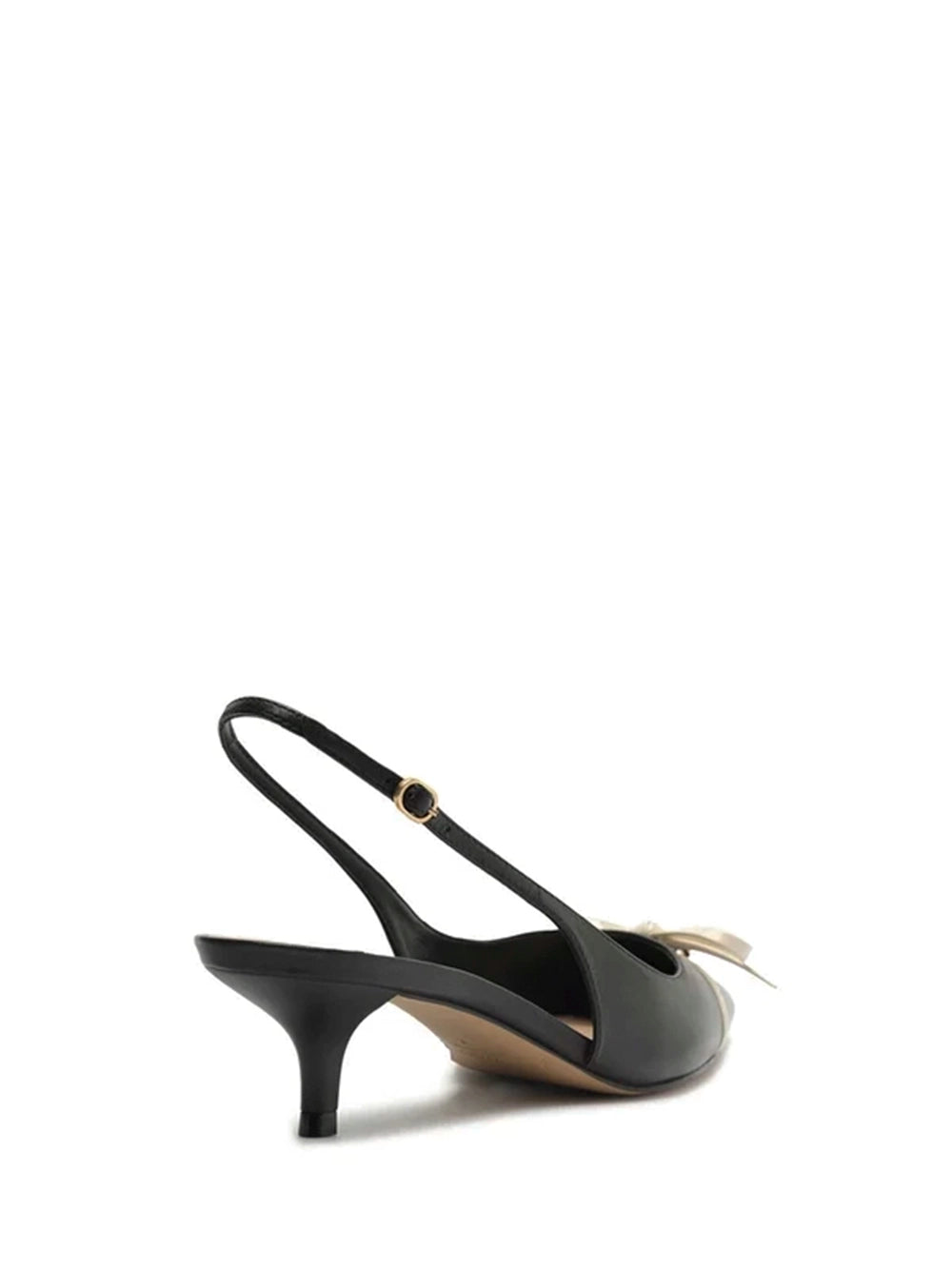 Décolleté slingback in pelle nera con tacco basso