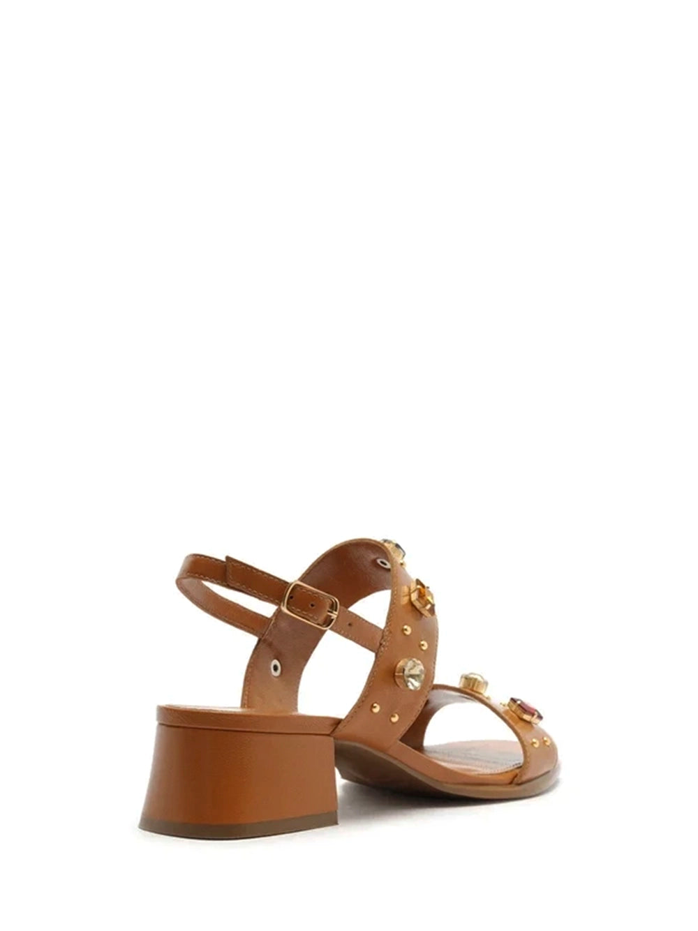 Sandalo in pelle marrone con strass