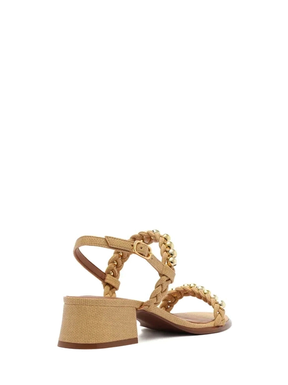 Sandália Beige Ráfia Esferas Metálicas