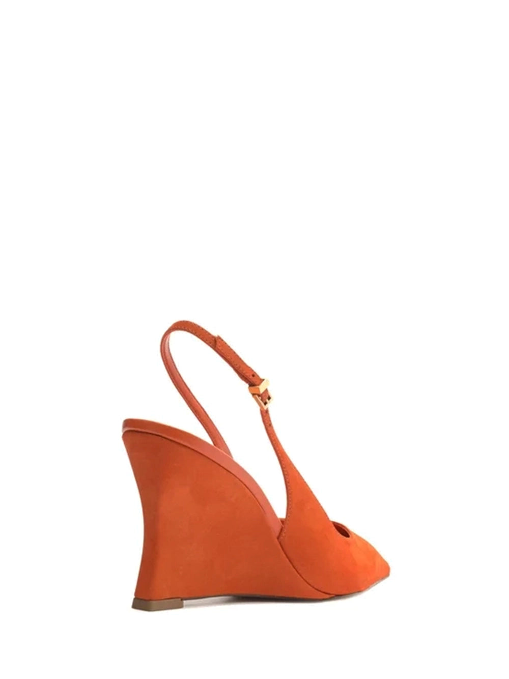 Decolté in camoscio arancione con zeppa