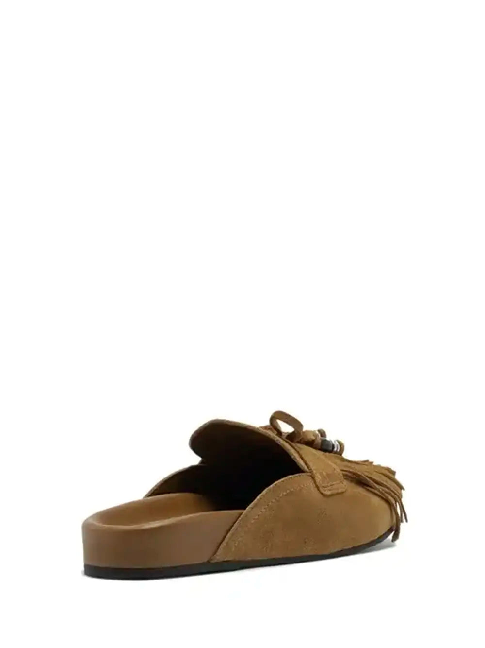Mule in camoscio marrone e frange