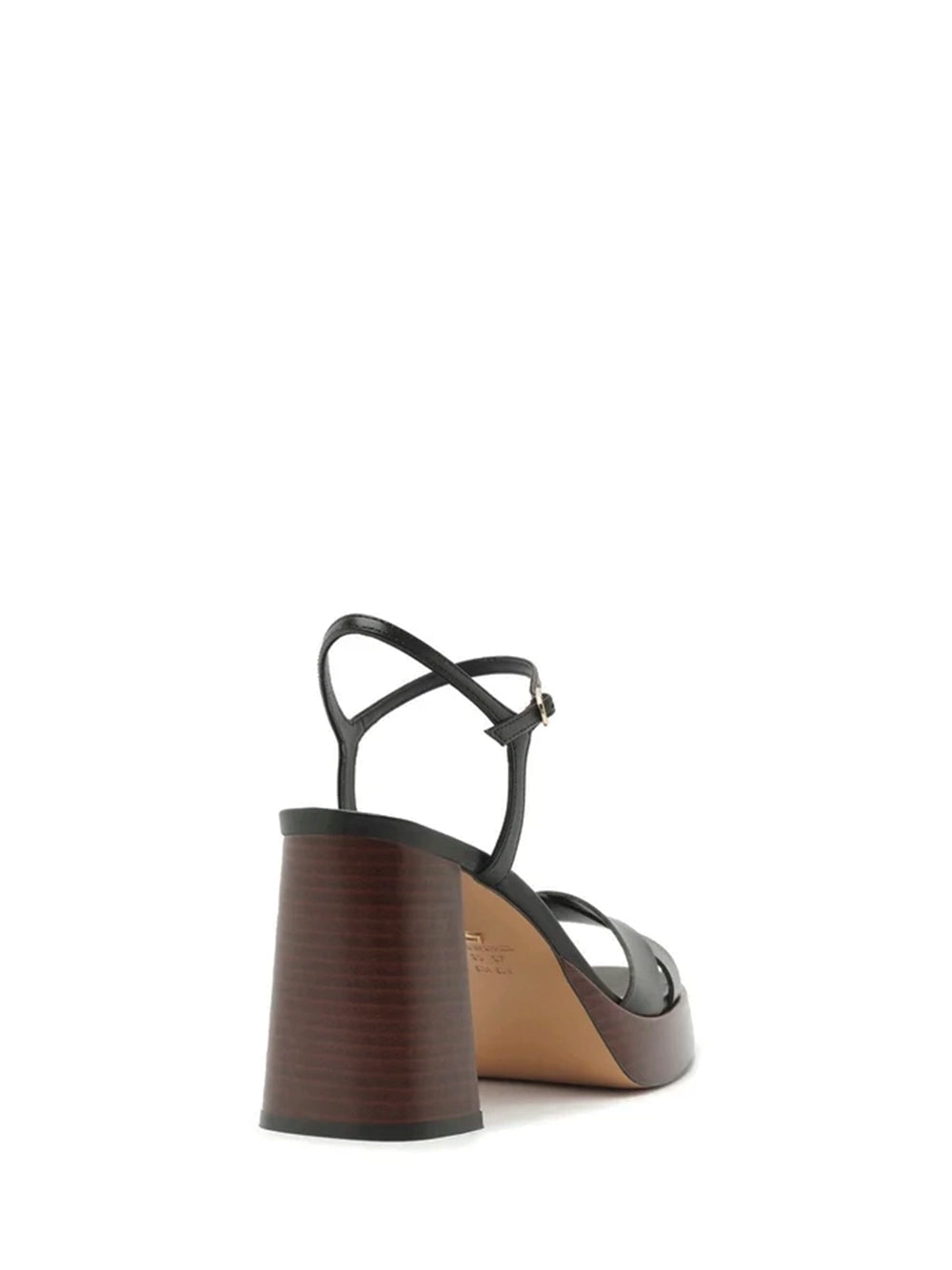 Sandalo Nero in Pelle con Tacco in Legno