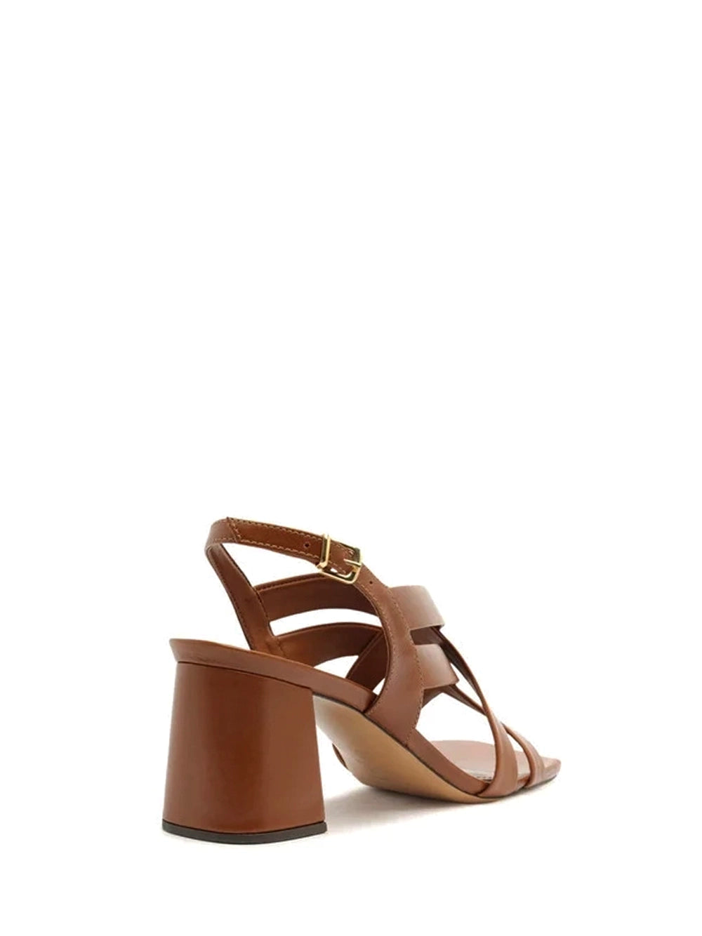 Sandalo in pelle marrone con tacco a blocco