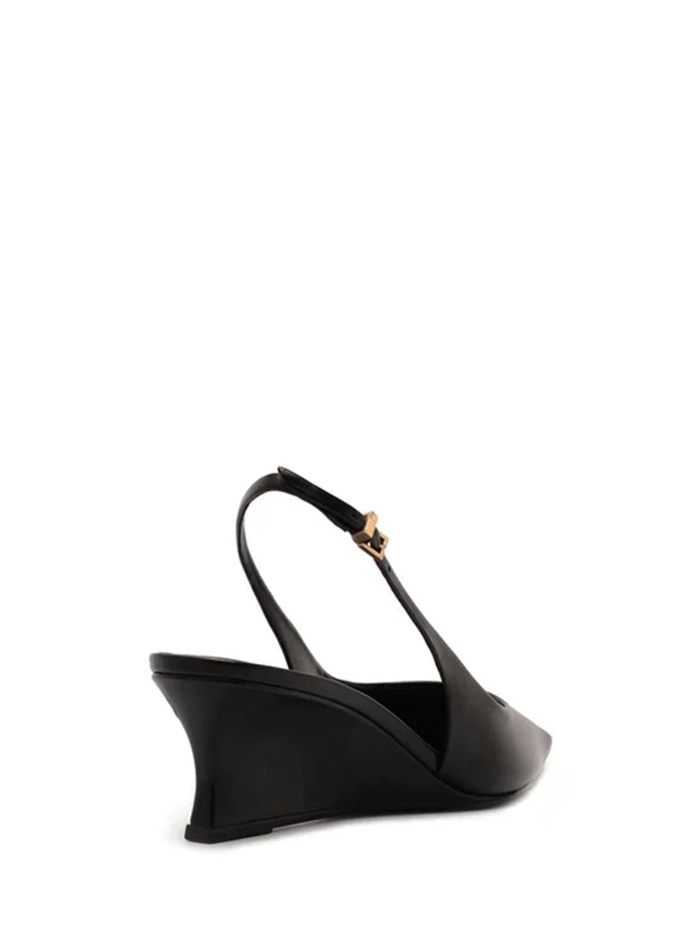 Black Leather Wedge Low Heel Pumps