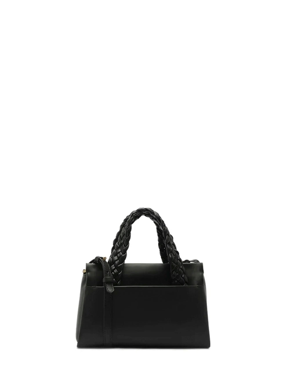 Black Leather Tote Bag with Braided Handles