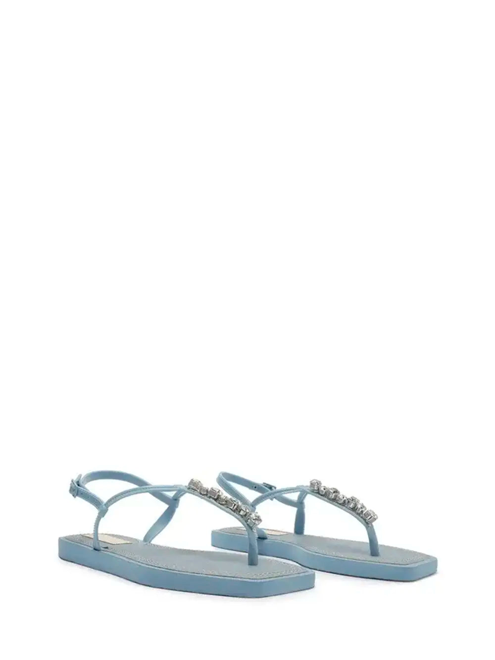 Sandalo in Pelle Blu e Fascetta con Strass
