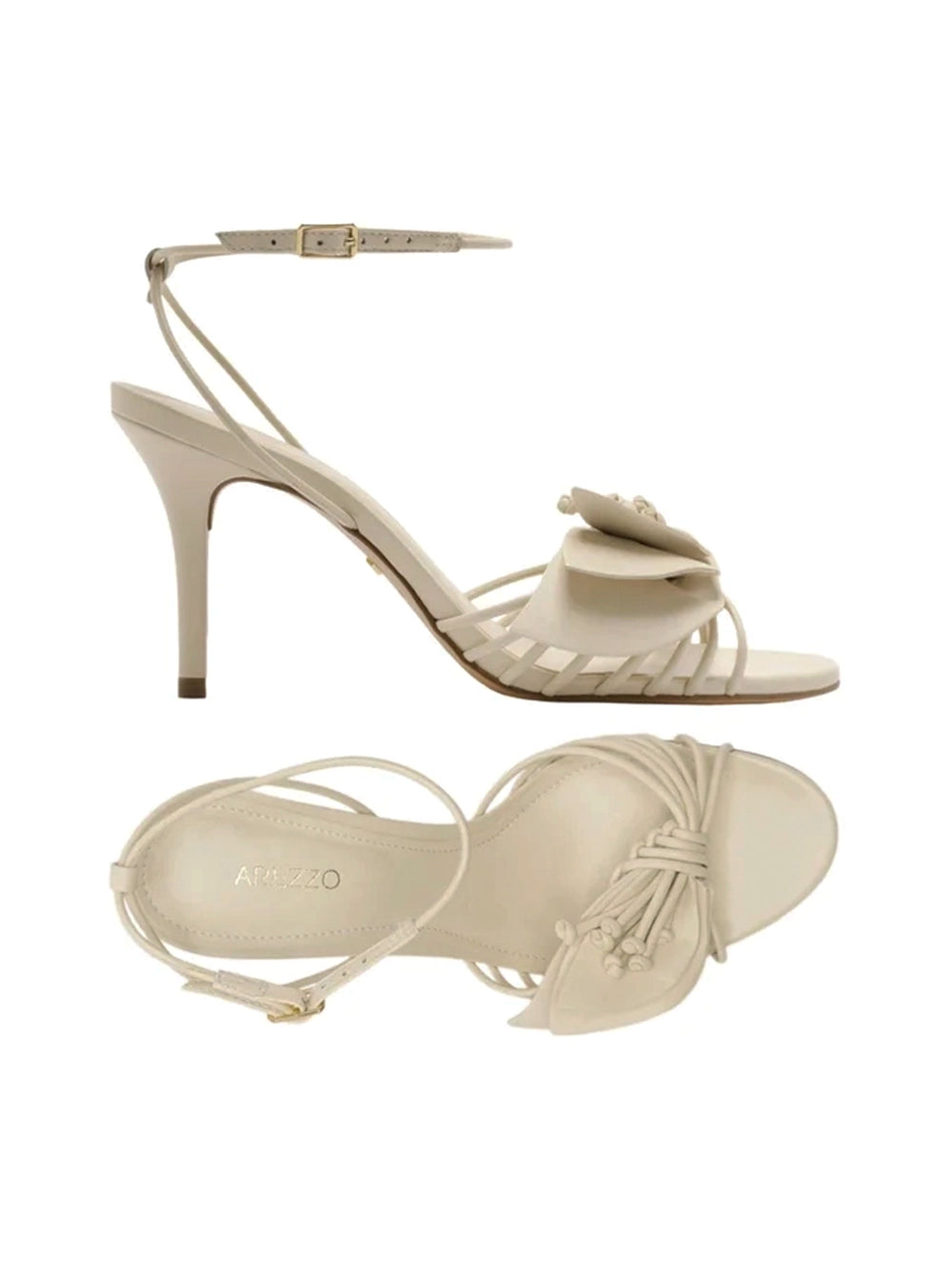 Sandalo in Pelle Off-White e Fiore