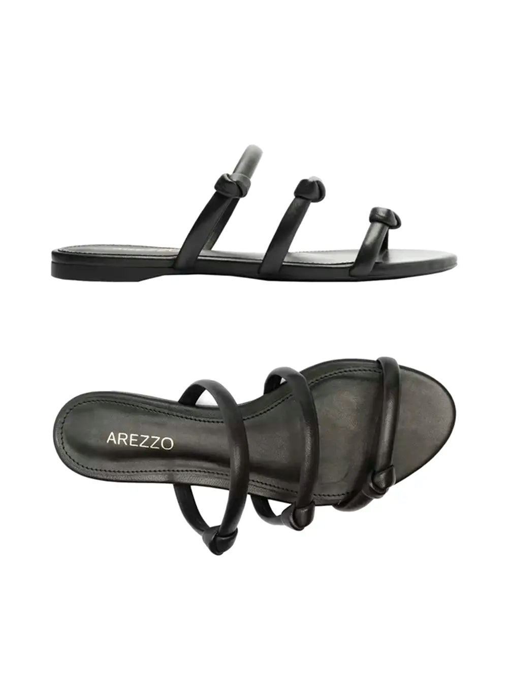 Sandalo Arezzo Nero in Pelle con Tre Fasce