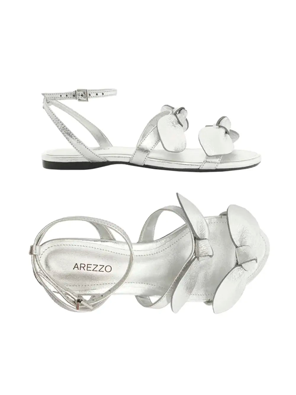Sandalo Arezzo in pelle argento e listini con fiocchi