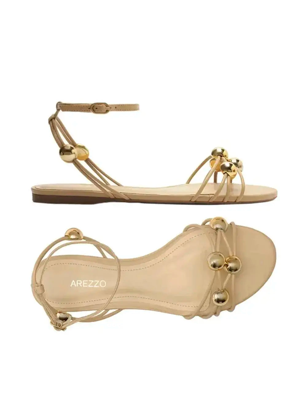 Sandalo in pelle beige e cinturini con perline