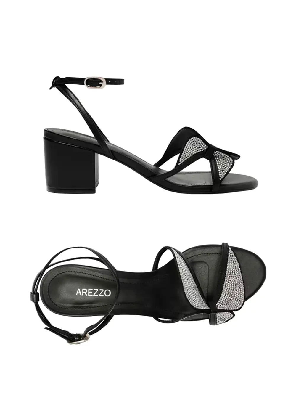 Sandalo Arezzo Nero in Pelle con Dettaglio Cristalli