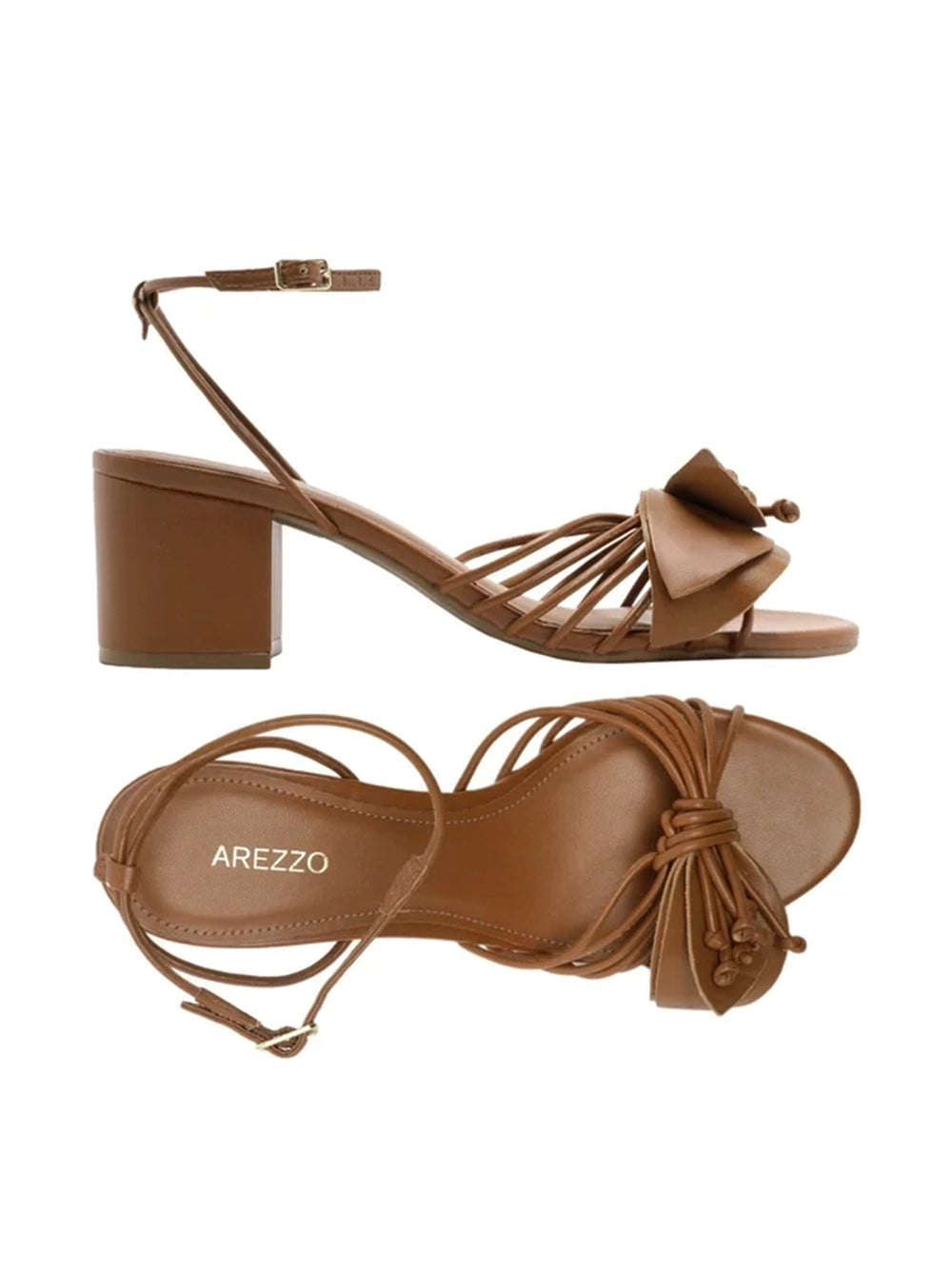 Sandalo in pelle marrone e fiore