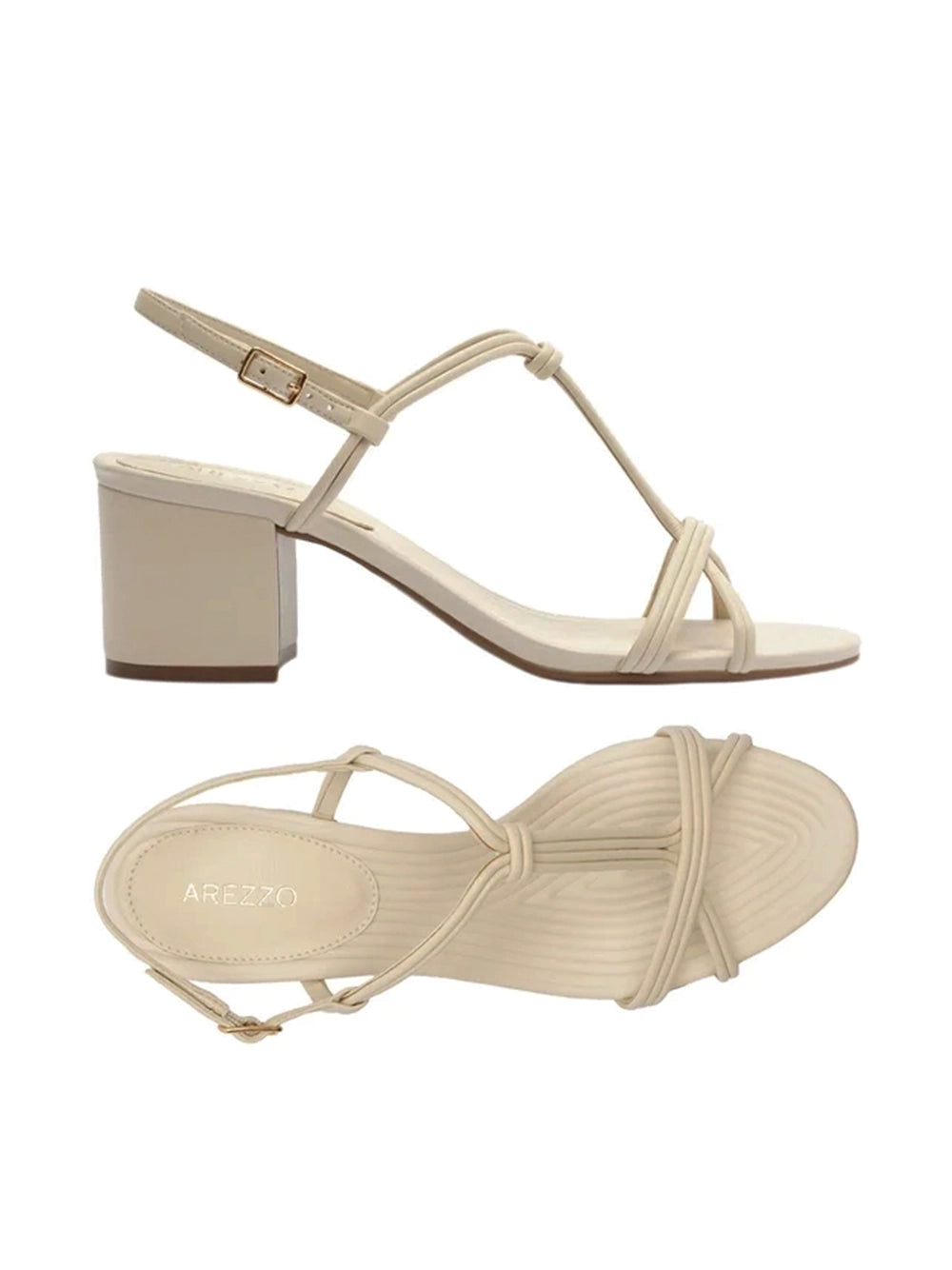 Sandália em Pele Off-White e Tiras com Textura