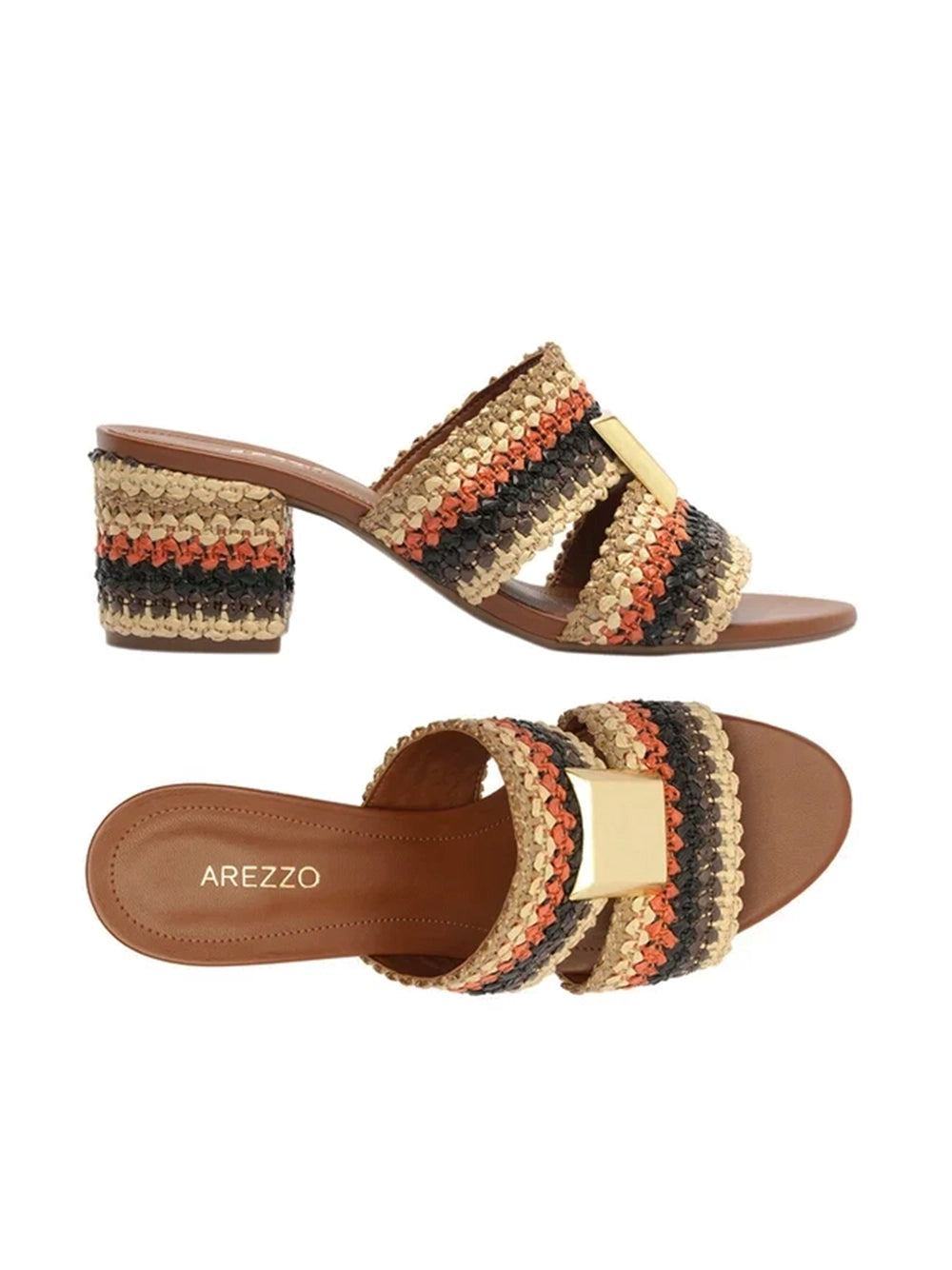 Mules colorate intrecciate con tacco medio