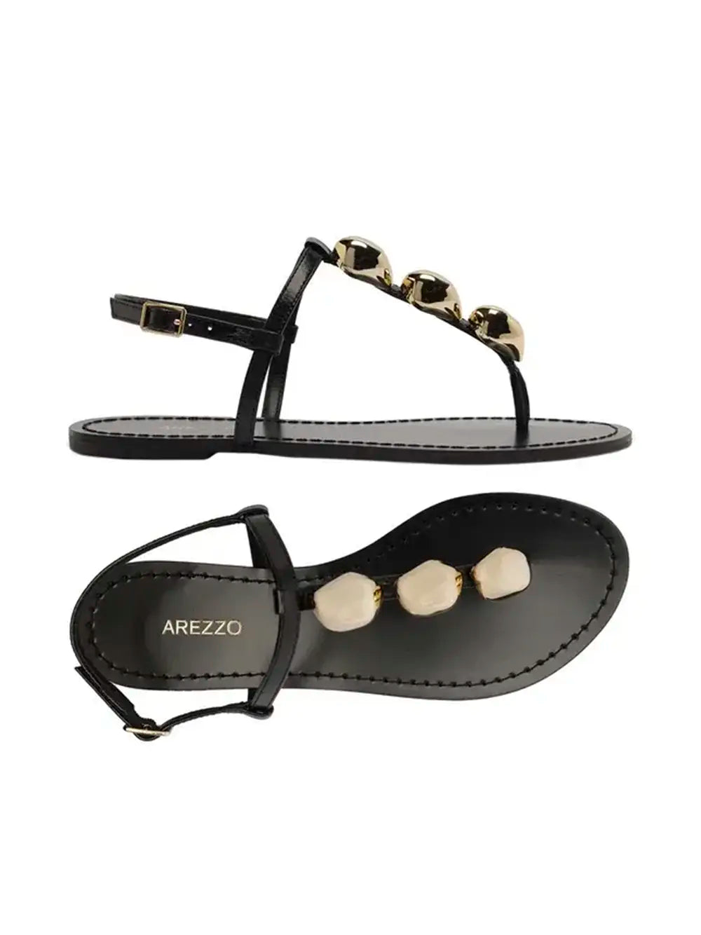 Sandali Arezzo neri in pelle con dettagli metallici