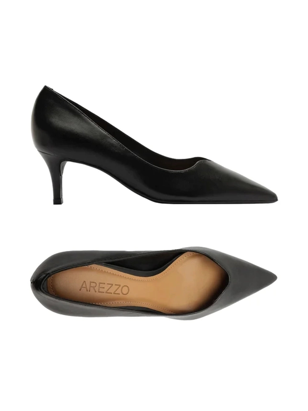 Scarpin Arezzo Preto em Pele e Salto Médio