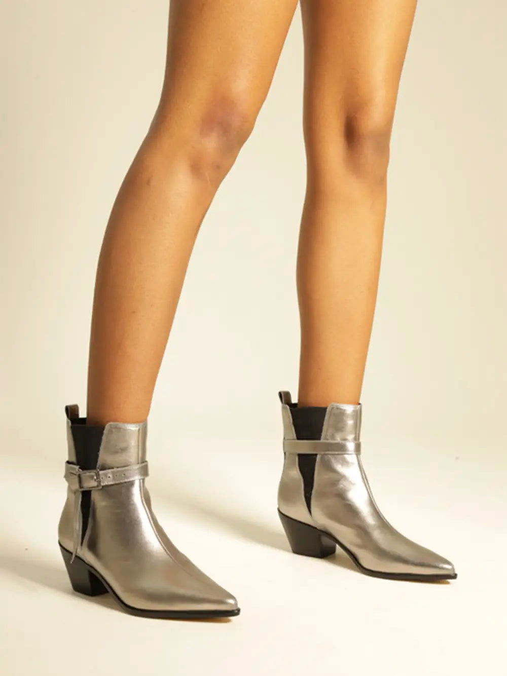 Arezzo Silver Leather Boot with Side Opening