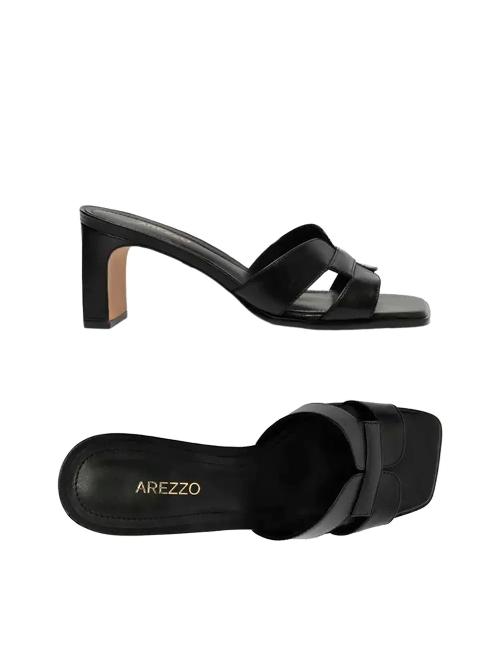 Sandalo Arezzo Nero in Pelle e Tacco a Blocco